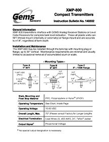 Gems Sensors Instructions, XMP-800 Thumbnail image