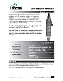 Gems Sensors Instructions, 3800 Pressure Transmitter Thumbnail image