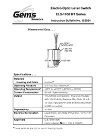 Gems Sensors Instructions, ELS-1100HT Thumbnail image