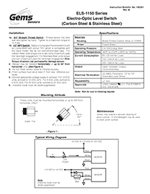 Gems Sensors Instructions, ELS-1150 Thumbnail image